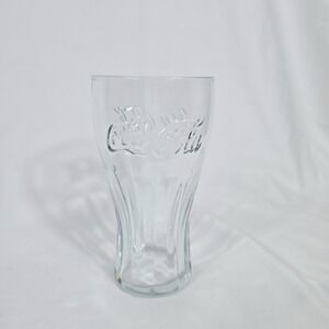 Coca-Cola Clear Embossed Script 6" Fountain Glass Tumbler Vtg Collectible Retro